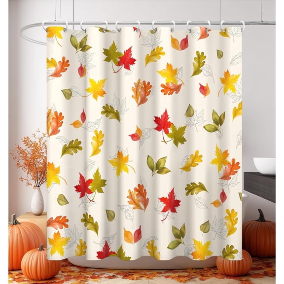 Autumn Maple Leaf Shower Curtain Waterproof Fabric Fall Leaves Bathroom Decor with Hooks 71x71 inches