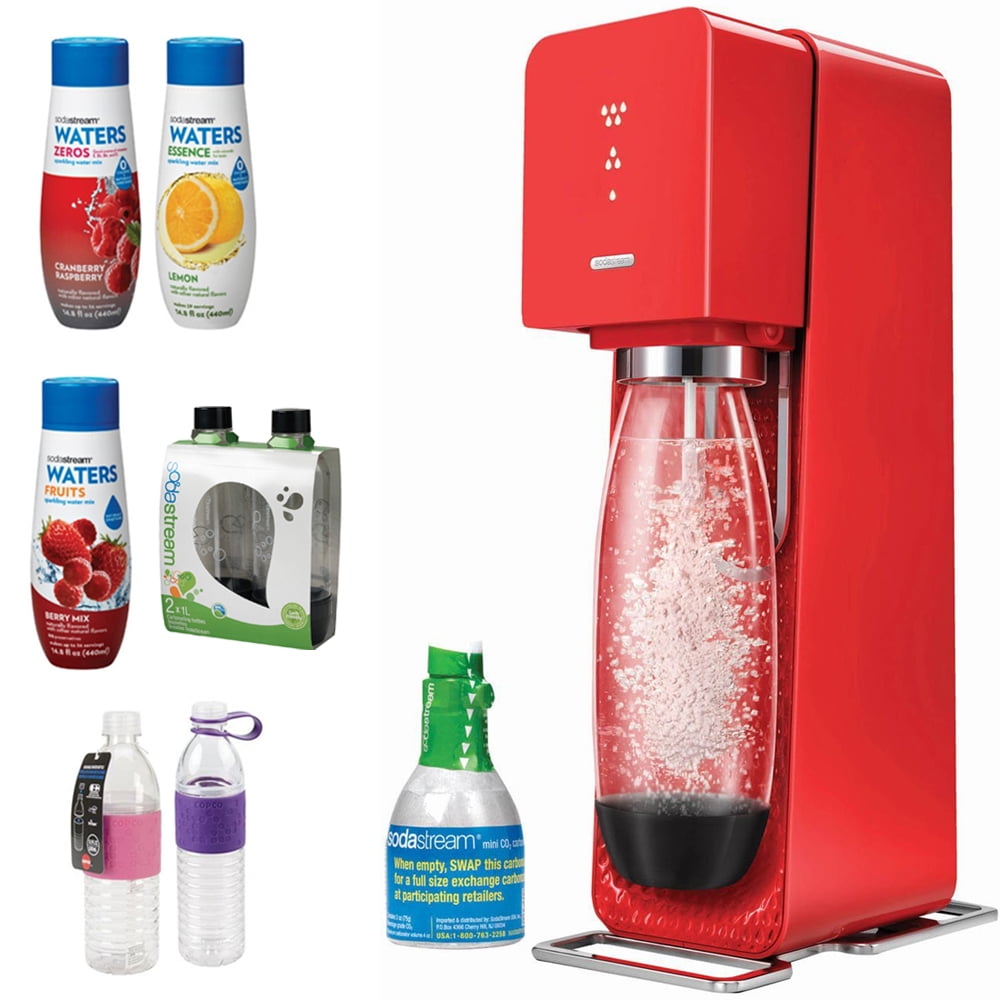 SodaStream Source Home Soda Maker Kit, Red Incl, 1L Carb Bottles, 2