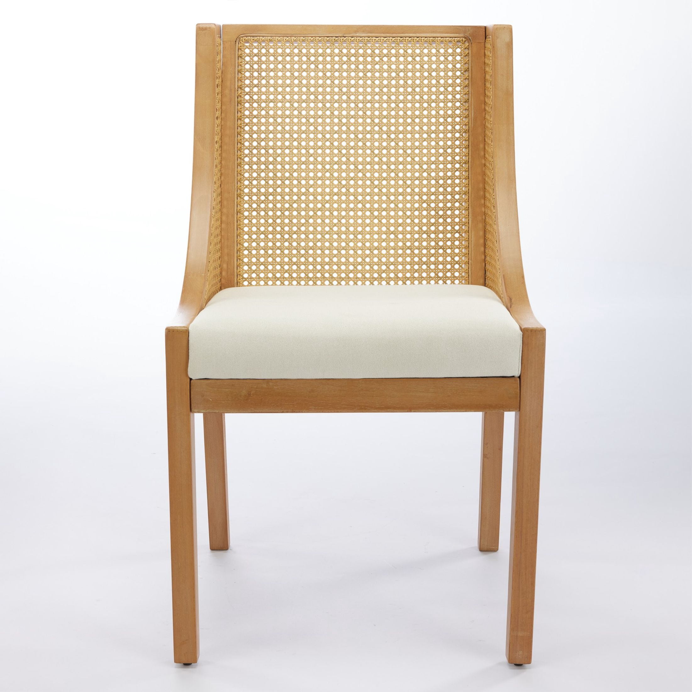 Noble House Dining Chair with Rattan Back, Linen Seat, Solid Wood Frame, Beige