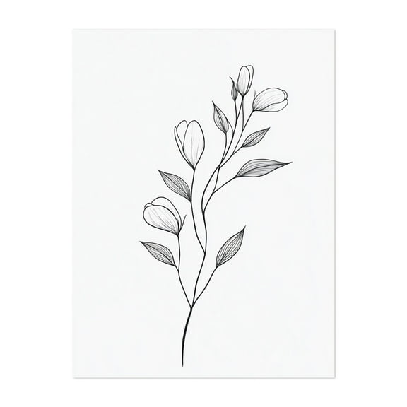 Contemporary Floral Line Art - Line Drawing Line Art Floral Minimalist Botanical Black and White Flowers Nature Unframed Wall Art Print 5 x 7 inches