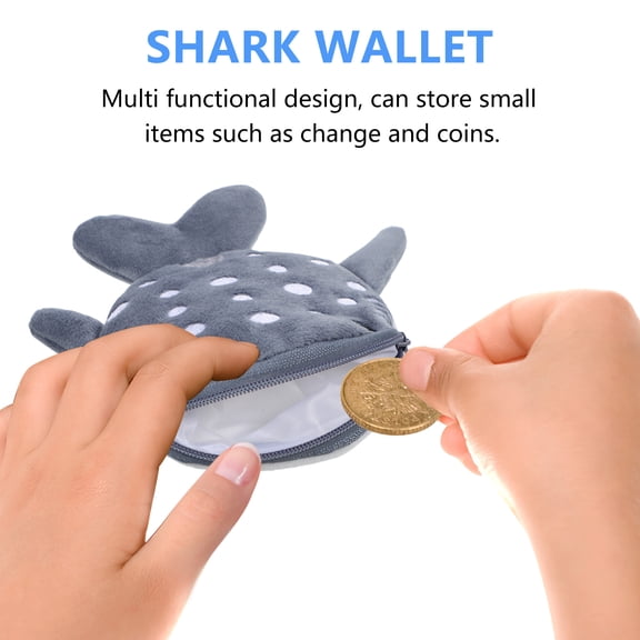 Worgeous 4 Pcs  Coin Pouches Shark Coin Purse Plush Coin Pouch Keys Purse Zipper Purse for Girls Boys