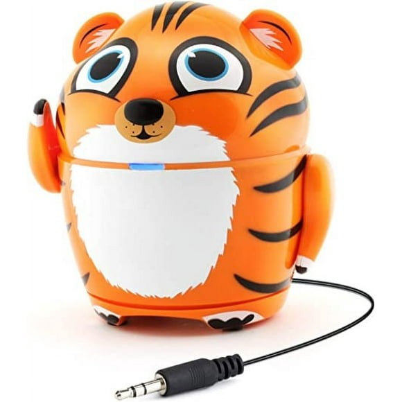 Cute Animal Rechargeable Portable Speaker with Passive Subwoofer (Groove Pal Tiger) Speaker for Kids by GOgroove - Stereo Drivers, Retractable 3.5mm AUX Cable - Plug Into Tablets, Phones, & More