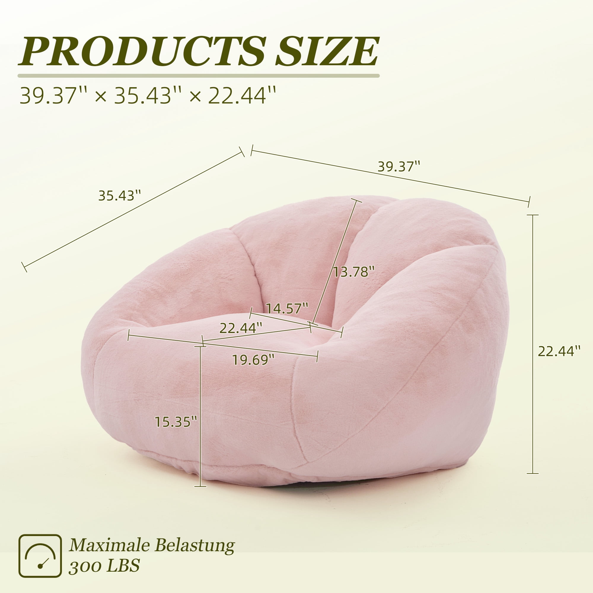 MOONMISS Bean Bag Chair for Adults & Teen,Floral Shaped Memory Foam Deep Sink-in Breathable Faux Fur Bean Bag Sofa,Easy to Clean for Living Room & Dorm,Pink