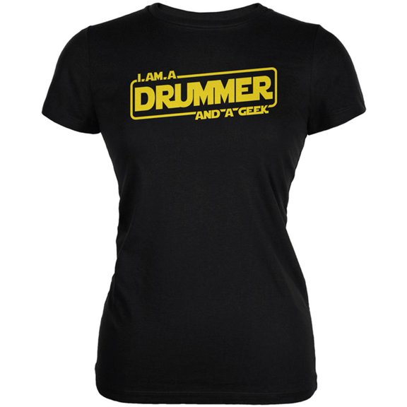 A Drummer and a Geek Juniors Soft T Shirt Black X-LG