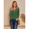 thumbnail image 3 of Womens V Neck Shirts Long Sleeve Waffle Knit Loose Fitting Warm Tee Tops Pullover Sweaters, 3 of 6