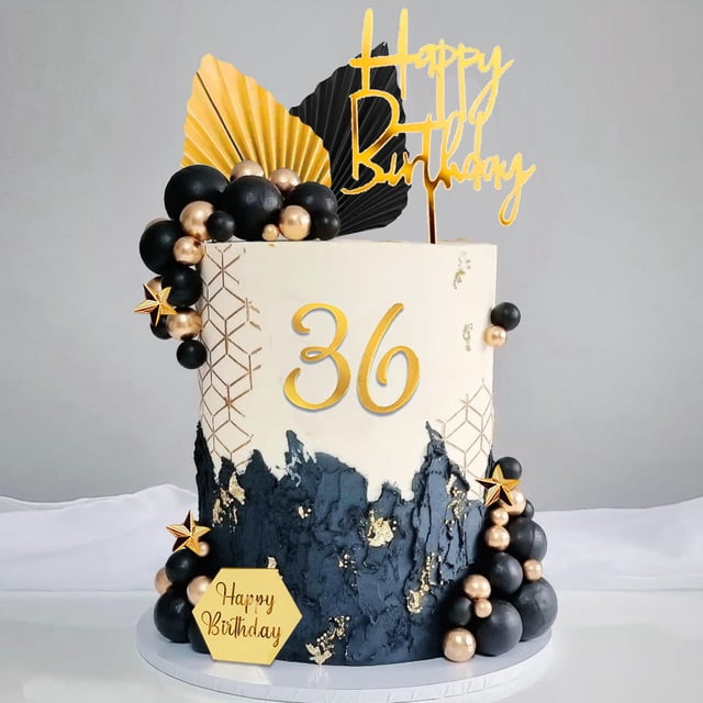 Adorno para tartas SONICEBUY, 44 unidades, bolas de hojas de palma negras y doradas