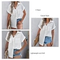 thumbnail image 3 of Camisa Informal Con Botones Para Mujer, Lavable A Máquina, Manga Corta, Ajuste Regular, Cuello En V, Parte Superior Informal Para Vacaciones, 3 of 6