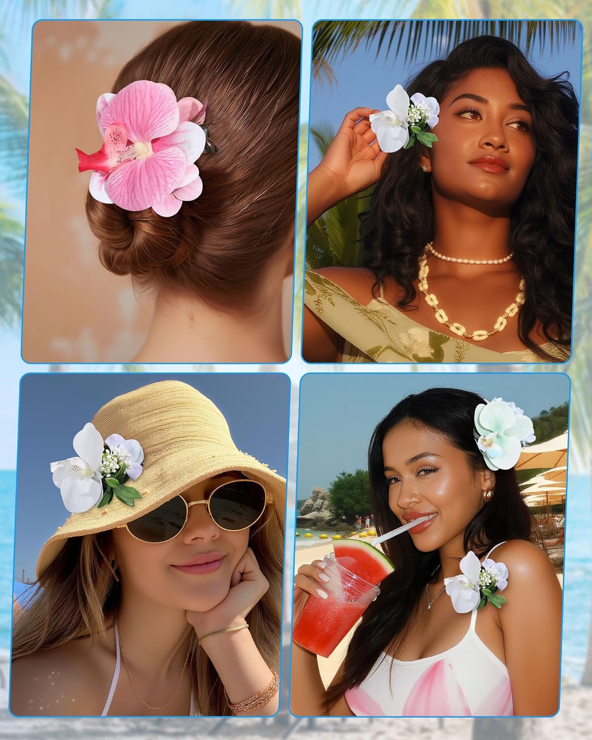 Hawaiian Flower Hair Clips for Women - 3PCS Beach Tropical Hair Clips for Girls,Artificial Flower Clips for Beach,Hawaiian Hair Accessories for Vacation Party