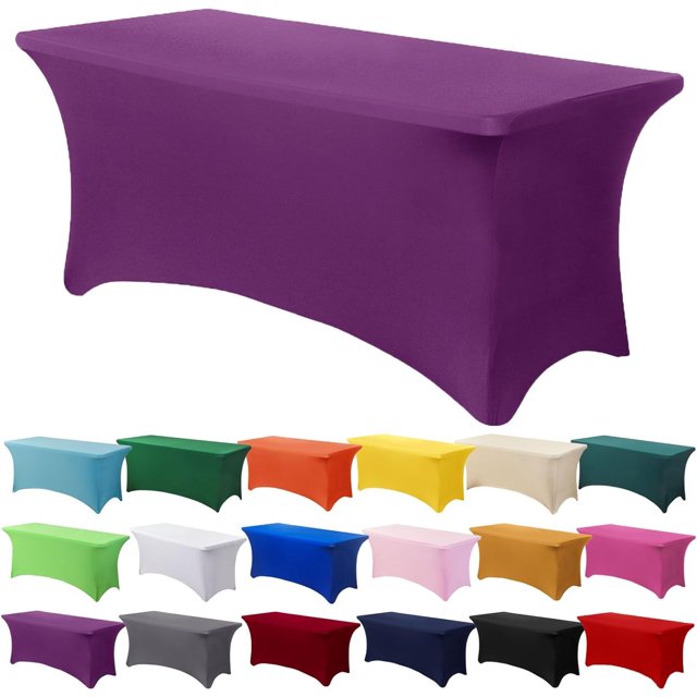 GFDYREE Spandex Tablecloth 6FT Stretch Table Cover Fitted Rectangular Tables, Universal Stretch Patio Table Cloth for Wedding, Banquet, Party and Event(Purple, 6FT