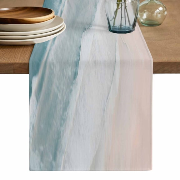 Beach Blue Table Runner, Gradient Ocean Waves Seashore Sunset Washable Cotton Linen Table Runners 90 Inches Long, Dresser Scarf Runner for Dining/Coffee/Kitchen/Hallway Tables 13''x90''