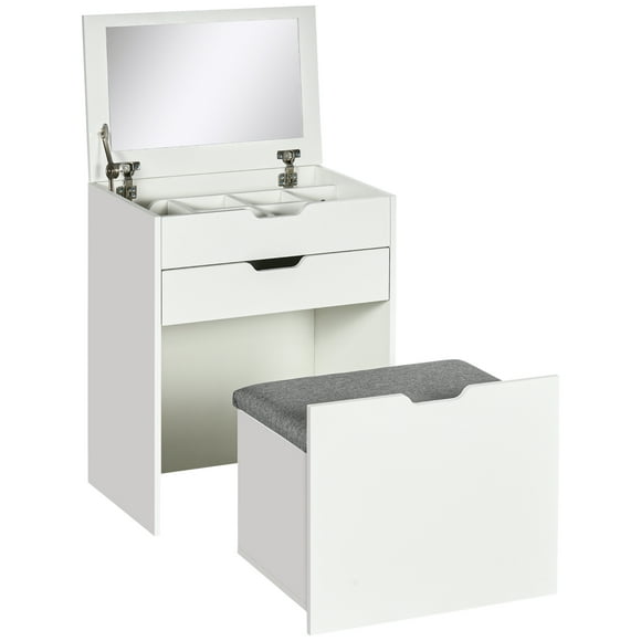 HOMCOM Vanity Set, Makeup Vanity Desk with Flip Top Mirror, White