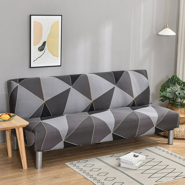 2024 Folding Sofa Bed Cover Solid Color Futon Armless Slipcover Polyester Elastic Fabric All-Inclusive Cover