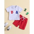 thumbnail image 2 of Wassery 4th of July Baby Boys Independence Day Outfits Dinosaur/Letter Print Short Sleeve T-shirt and Shorts 2Pcs 3M 6M 12M 18M 24M 3T Toddle Summer Casual Clothes Set 0-3T, 2 of 9