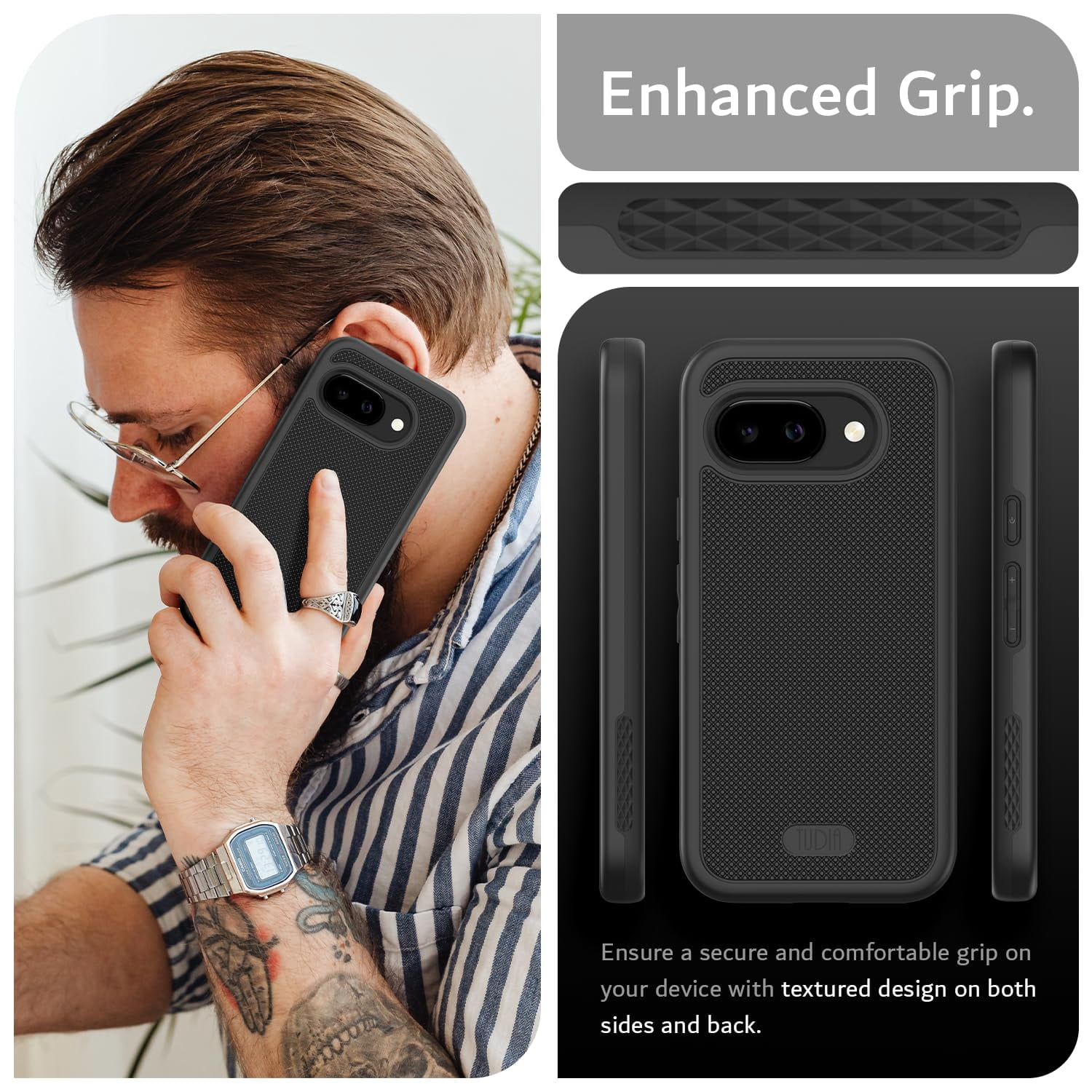 TUDIA MergeGrip for Google Pixel 9A Case 2025 Heavy Duty Dual Layer Cover - Matte Black