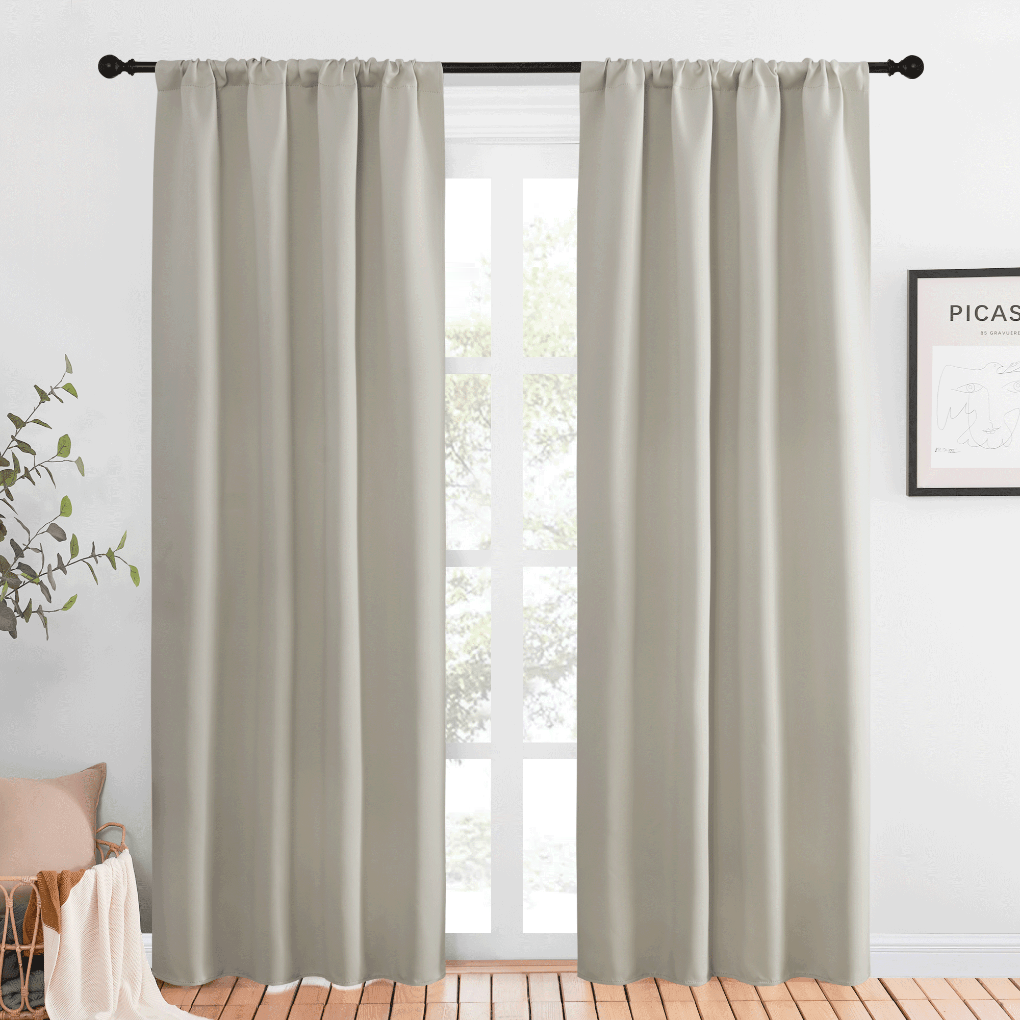 NICETOWN Casual Natural Solid Print Home Rod Pocket Room Darkening Kitchen Curtains, 42" x 84" (2 Pa(图5)