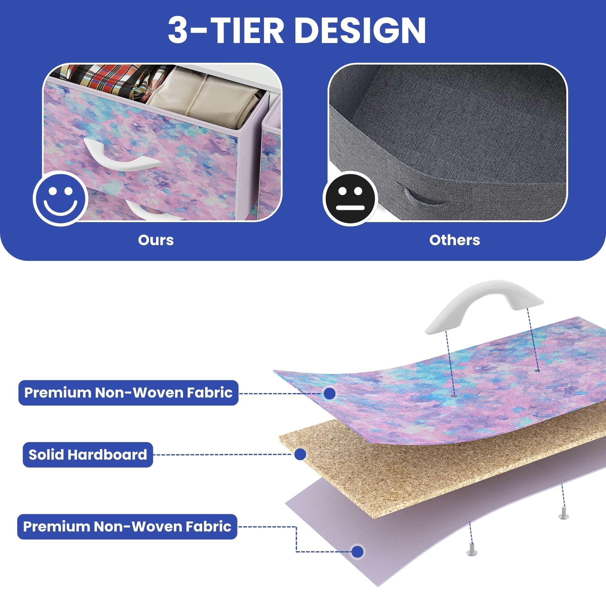 ModFusion Fabric 5-Drawer Dresser Storage Organizer, Purple Tie-Dye Finish, Easy Assembly for Teens and Adults Bedroom or Closet