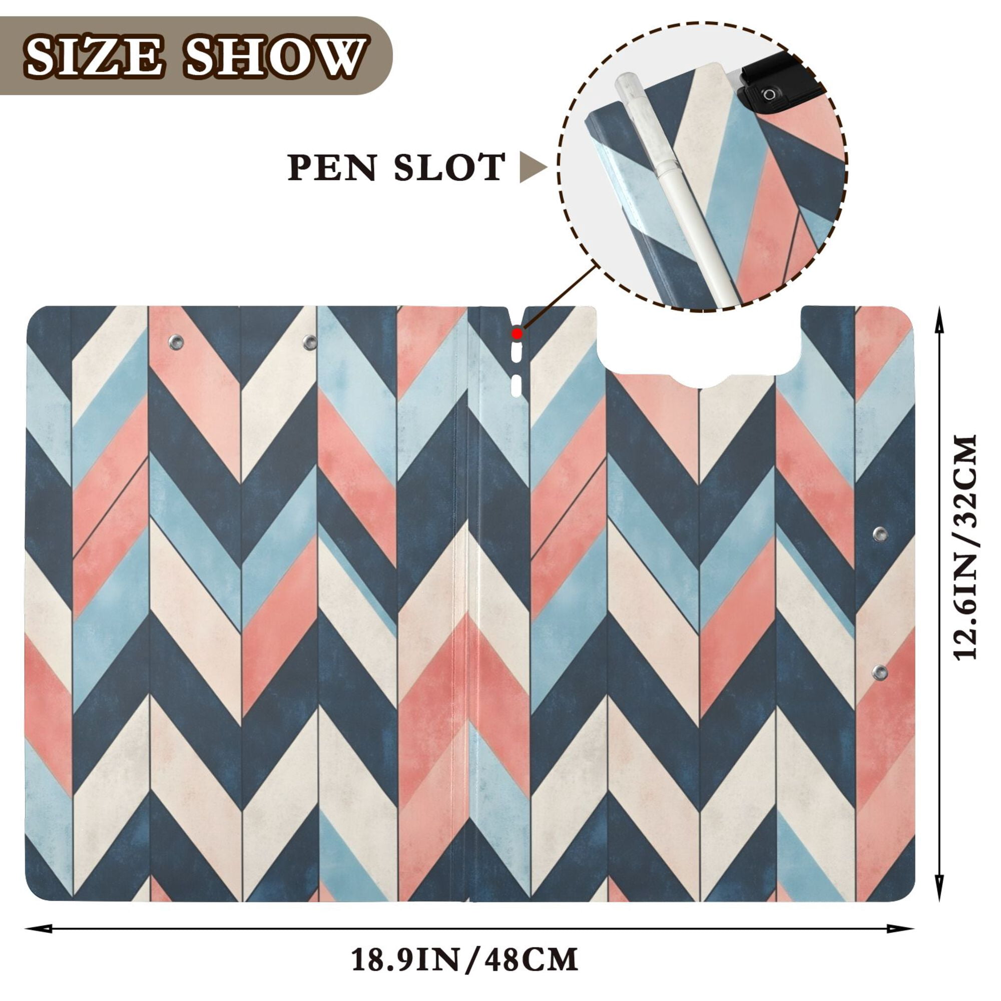 FORMRS A4 Clipboard Folder with Pen Holder Horizontal Foldable School Office Binder, Pink Geometric