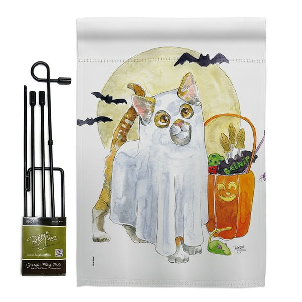 Ghost Cat Garden Flag Set With Stand Fall Witch Trick Or Treat Y Night Black - Cat Garden Flag Stand Ghost Cat Garden Flag Set With Stand Fall Witch Trick Or Treat Y Night Black - Cat Garden Flag Stand