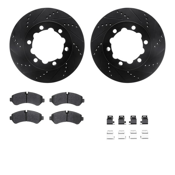 Dynamic Friction Company Rear Brake Rotors-Drilled and Slotted-Black with 5000 Advanced Brake Pads includes Hardware 8512-63538