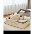 thumbnail image 3 of Telena Bolsa de maquillaje de piel de gran capacidad bolsa de maquillaje de viaje bolsa de cosm&eacute;ticos con asa y divisor abierto plano, 0-Beige con caf&eacute;, Elegante, 3 of 9