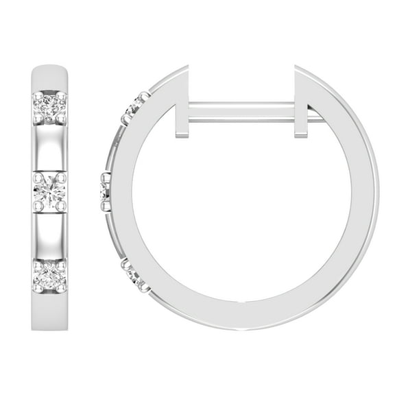 Dazzlingrock Collection Round Lab Grown White Diamond Station 3 Stone Hoop Earrings for Women (0.10 ctw, Color H-I, Clarity SI2) in 10K White Gold