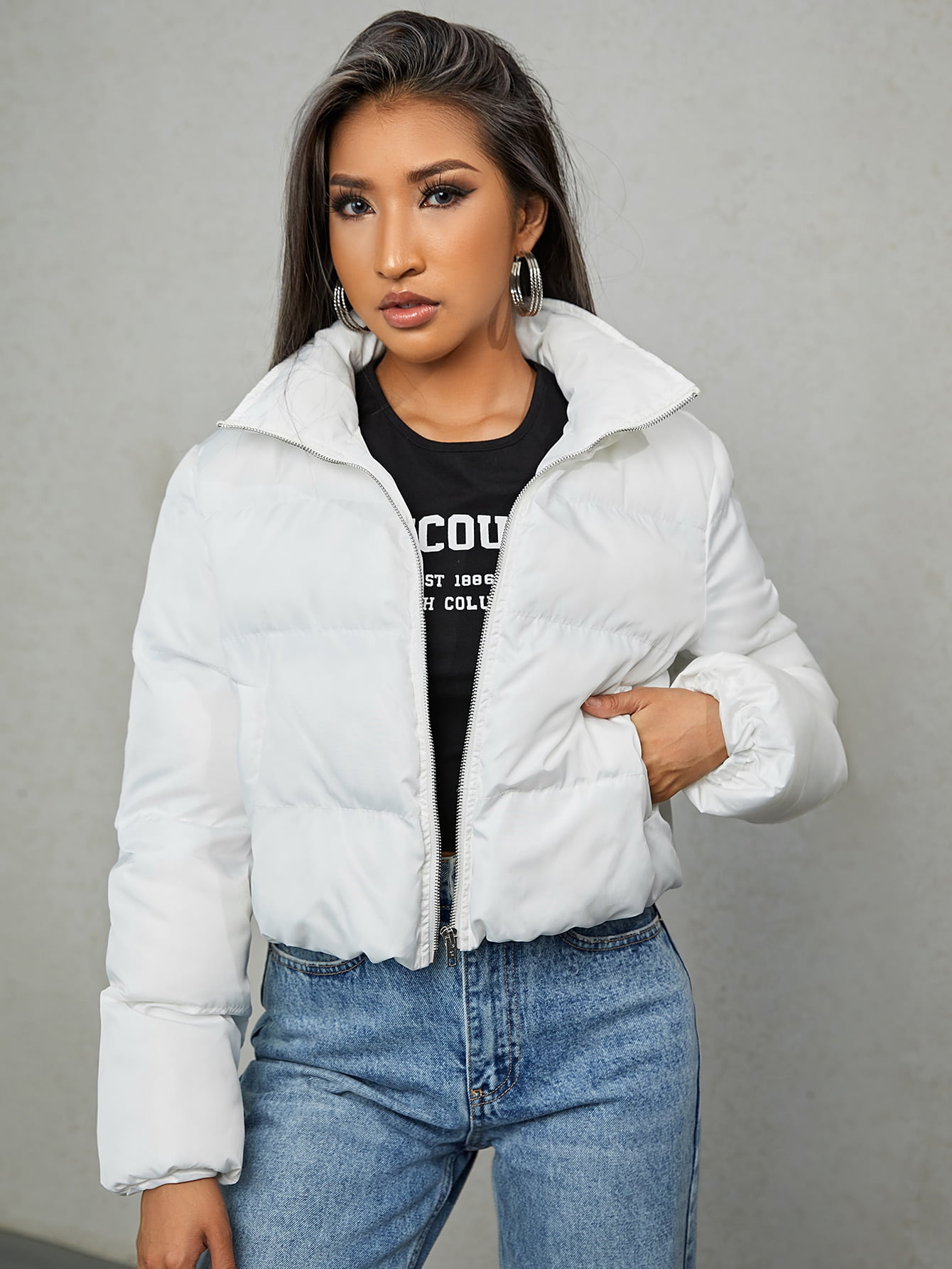 cropped white puffer jacket