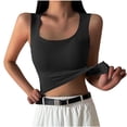 thumbnail image 6 of GUACER Crop Tank Tops for Women Ribbed Built-in Padded Bra, Square Neck Sleeveless Fitted Casual Camisole for Summer, 6 of 8