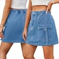 thumbnail image 4 of Chenyin Women's Cargo Denim Skirt Washed Casual Mini Skirt Spring Summer High Waist Jeans Skorts Skirt for Womens S-2XL, 4 of 8