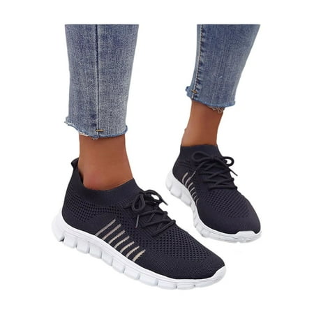 

Lacing Sneakers Women s Leisure Slip-On Sneaker Breathable Knitted Mesh Walking Shoes Summer Lightweight Comfortable Soft Sole Running Shoes for Indoor Outdoor