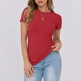 thumbnail image 5 of Red Women's Thermal Underwear Top, Women'S Short Sleeve Neck Ribbed Knit Casual Tops Tee Summer Slim Basic Shirts,Women's Thermal Underwear Top XL, 5 of 6