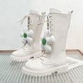 thumbnail image 2 of Girls Tall Combat Boots Flower Decor Lace up Zipper Retro Leather Mid Calf Riding Booties Platform Chunky Heel Knee High Boots White 12 Little Kids, 2 of 7