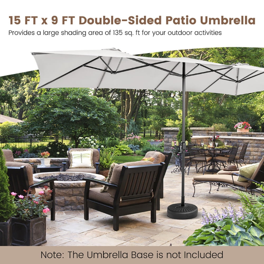 Aimee Lii 15 Feet Double-Sized Patio Umbrella with Crank Handle and Vented Tops, Sunbrella Patio Umbrellas, Beige