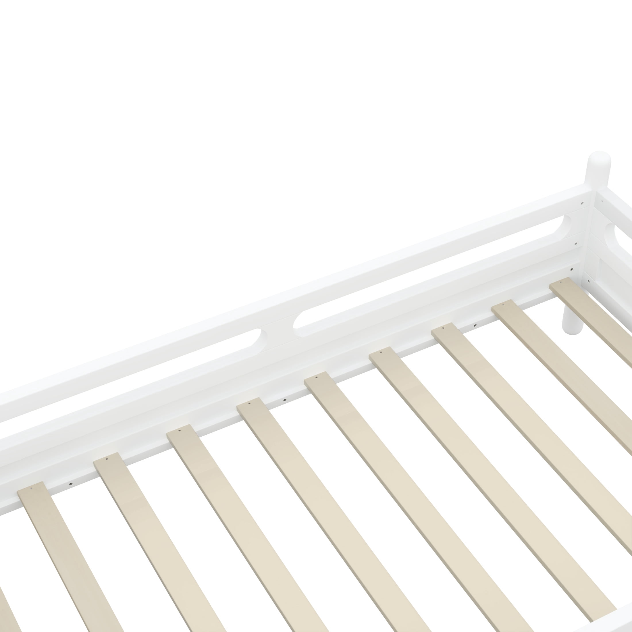 Noble House Twin Size Kids Bed Frame with Safety Rails, Low Profile Design & Slat Support, White