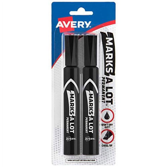 Avery Desk-Style Permanent Markers, Chisel Tip, Black, Pack of 2