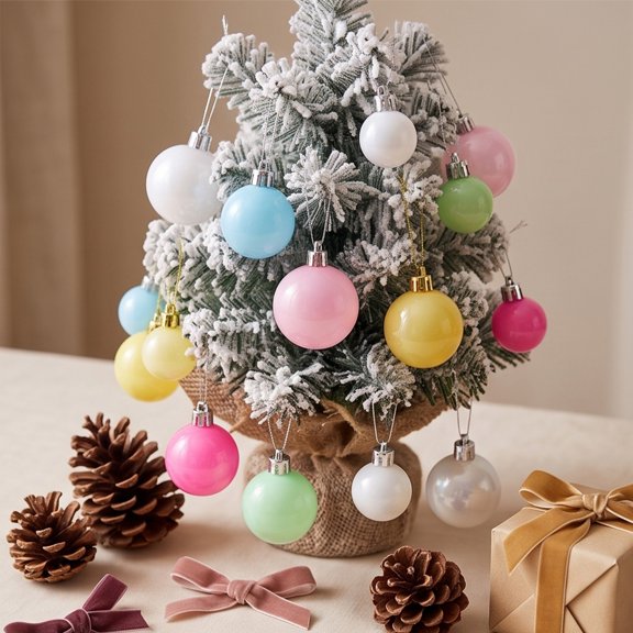 Christmas Decorations Savings, 24 Pcs Pastel Christmas Baubles Macaron Color Shatterproof Multi Size Tree Hanging Decor with Gift Box Holiday Plastic Ornaments