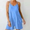 thumbnail image 3 of Lightweight Romper Shorts Womens Adjustable Spaghetti Strap Jumpsuits Pockets Sleeveless Casual Summer Outfits (L, Blue), 3 of 8