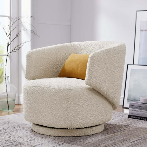 Modway Celestia Boucle Fabric Swivel Chair in Ivory