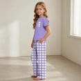 thumbnail image 5 of IFNWSV Summer Outfits for Girls 2 Piece Short Sleeve Checkered Loose Top and Elastic Waist Pants With Pockets Set Purple 7-8 Years, 5 of 7