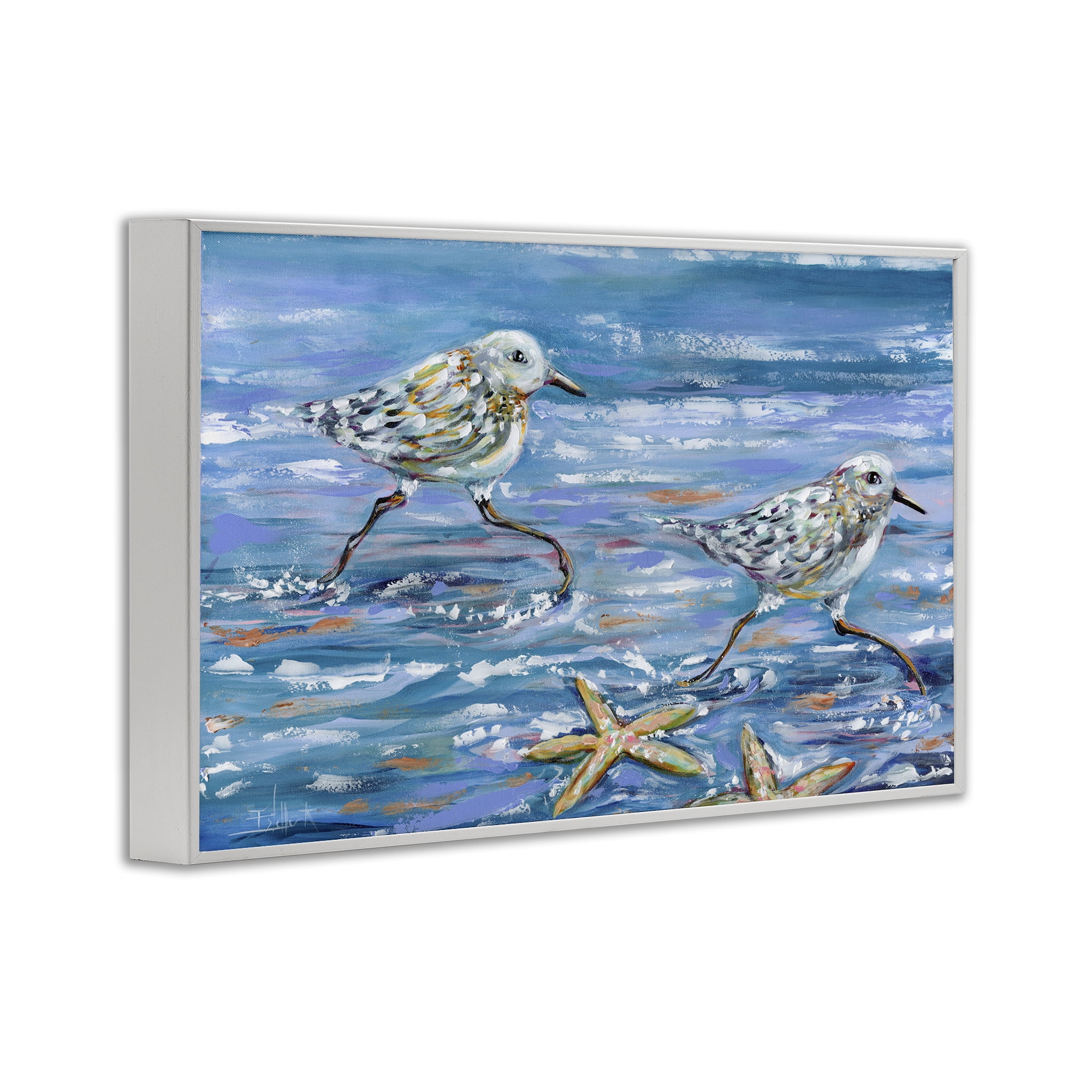 Stupell Industries Running Sea Sandpipers Coastal Painting White Framed Art Print Wall Art, 30 x 20