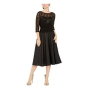 JESSICA HOWARD Womens Black 3/4 Sleeve Fit + Flare Evening Dress Petites 14P