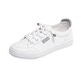 thumbnail image 2 of Domuza Women's PU Leather Low Top Sneakers No Tie Lazy Shoelace Label Decor Lightweight Non Slip Flat Casual Walking Footwear Gray 8（EU-40）, 2 of 3