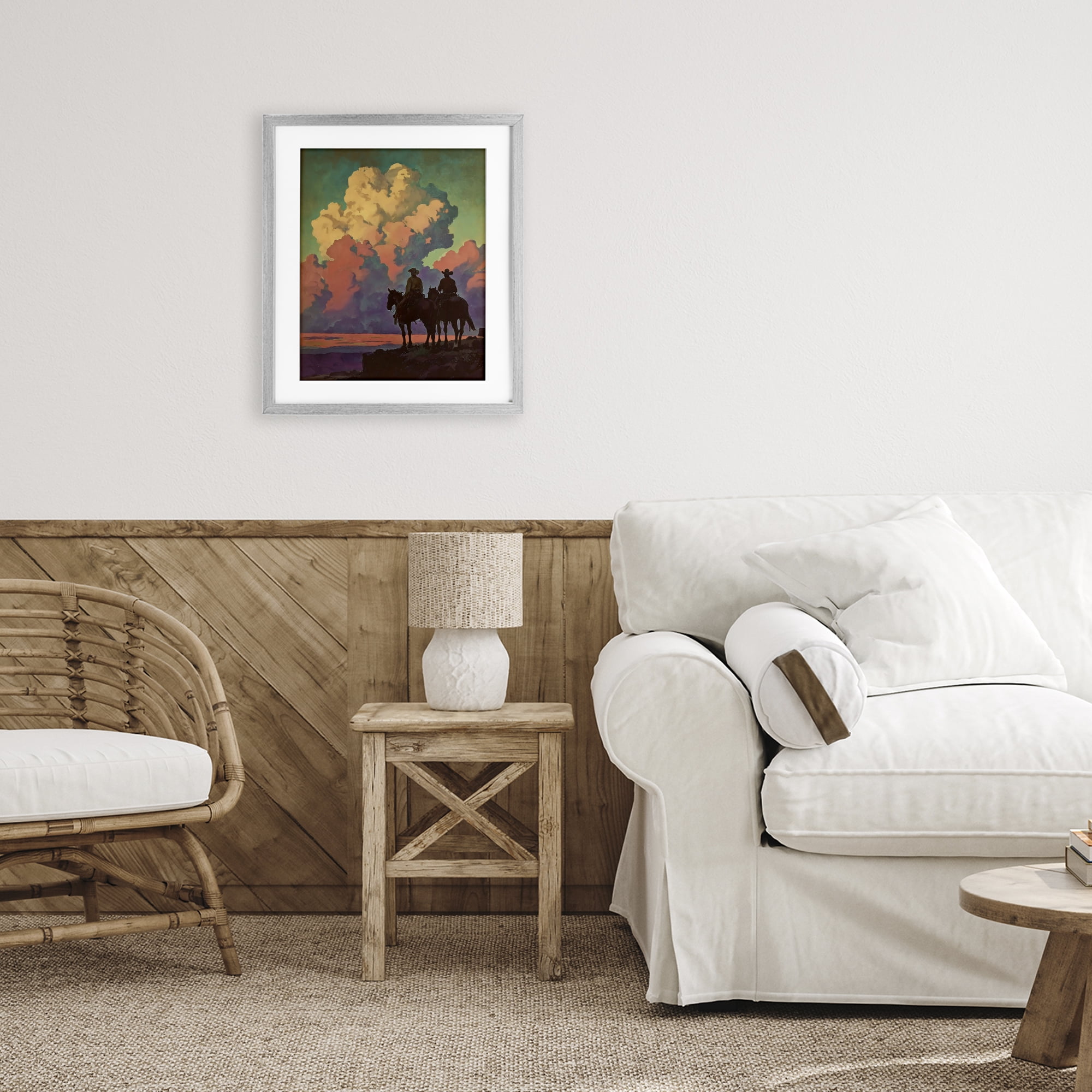 Stupell Industries Cowboys Silhouetted Against Clouds Gray Framed Print Under Glass, design by Arlington Prints
