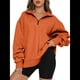 thumbnail image 1 of Sudadera de Entrenamiento de con Media Cremallera para Mujer, de Gran Tamaño, de Larga, Color Liso, con Hombros Caídos. Naranja Rojo S, 1 of 5