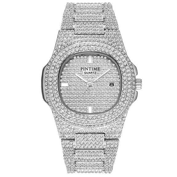 Style Light Luxury Fashion Full Rhinestone Watch For Daily Wear, Party Versatile - Elegant Timepiece for Him