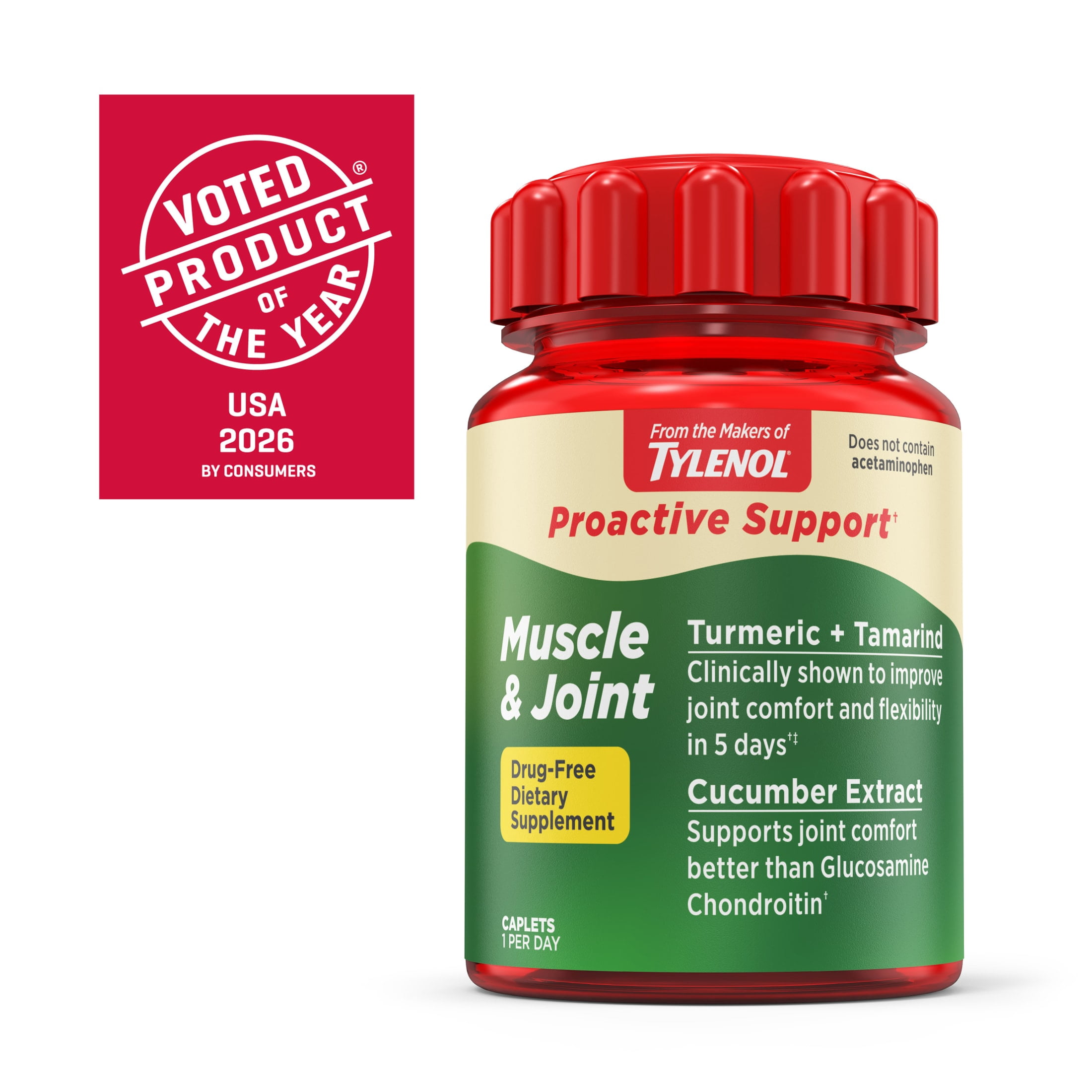 Proactive Support from Tylenol, Joint Supplement, Cucumber Extract for Muscle Comfort, 30 Count