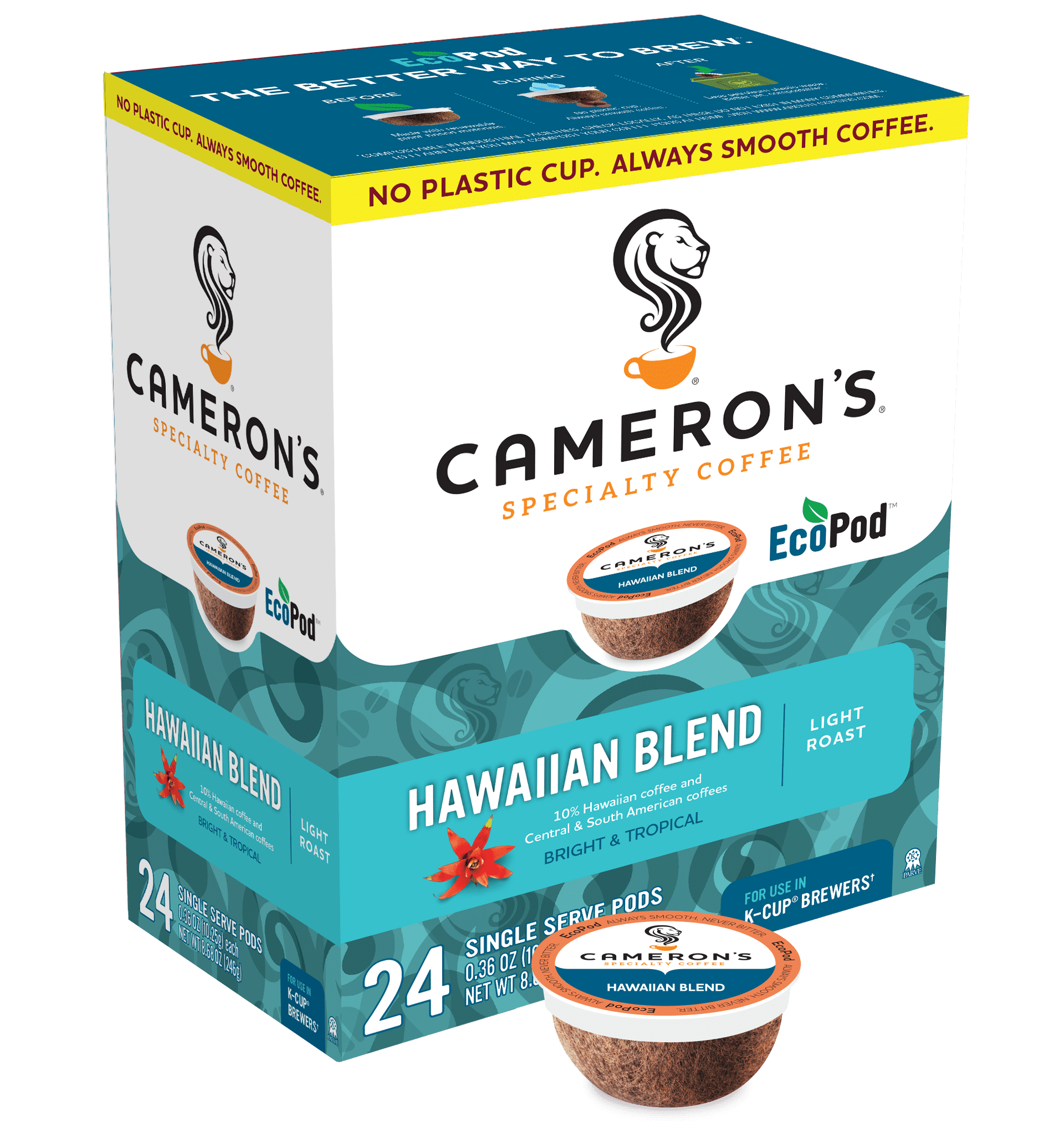 Cameron's Coffee Hawaiian Blend K-Cup Coffee Pods, Light Roast, 24 Count for Keurig Brewers