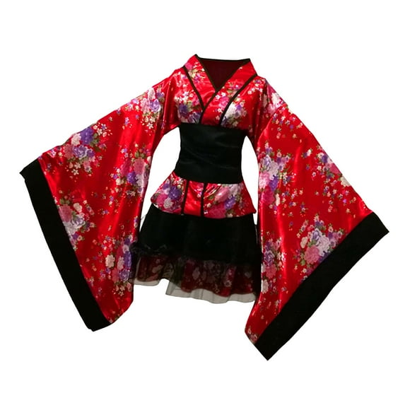 Kimono corto floral Japonés albornoz Cosplay lujo Rojo Yuyangstore Bata Kimono