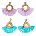 thumbnail image 1 of 2 pares de pendientes de ratán, pendientes bohemios trenzados con borlas geométricas ligeras, pendientes trenzados de hierba hechos a mano para mujer, 1 of 5