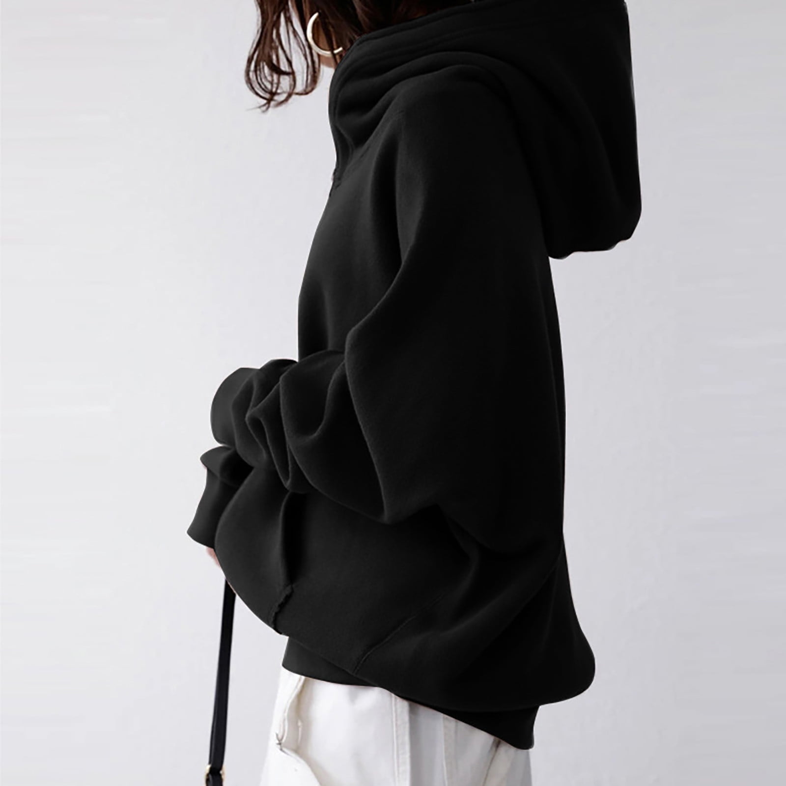 WMTBSRSW Women's Plus Size S-5XL Hoodies Zip Up Solid Hooded Sweatshirts Casual Long Sleeve Sweatshirts with Pockets Fleece Lined Hood Jackets Black 3X-Large