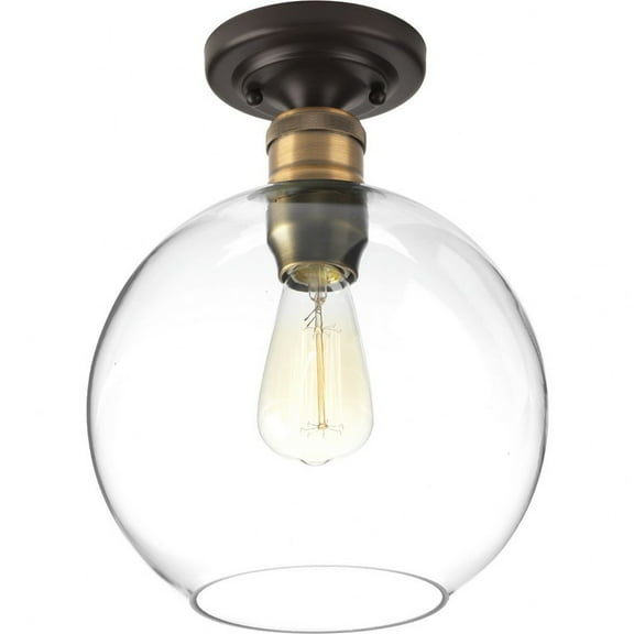 Progress Lighting Hansford 1-Light Flush Mount, Antique Bronze, Clear Glass Shade